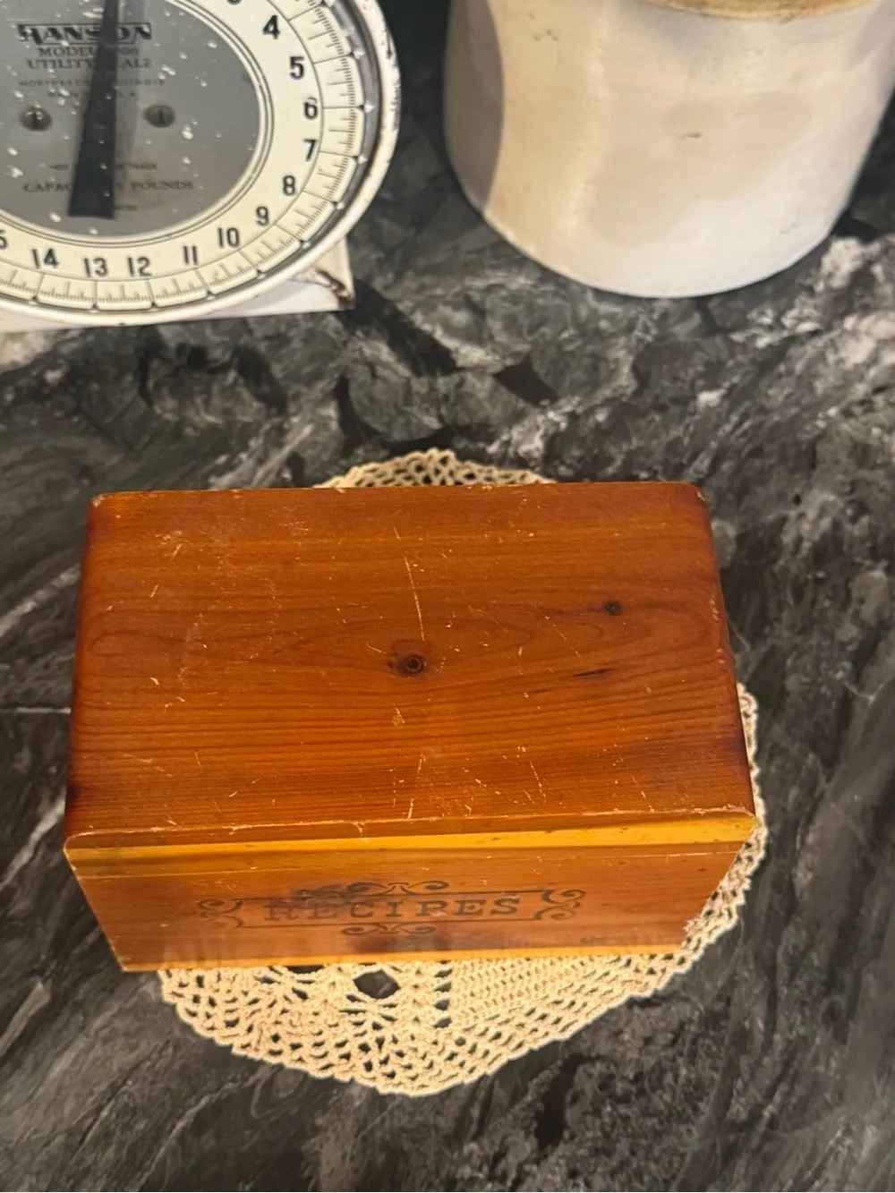 Vintage Cedar Recipe Box with Handwritten Recipe Cards | Farmhouse Kitchen Decor